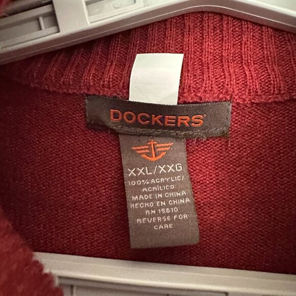 DOCKERS MEN'S 1/4 ZIP PULLOVER SWEATER, FRONT RED & BLACK PLAID, MOCK NECK, XXL - Picture 2 of 10
